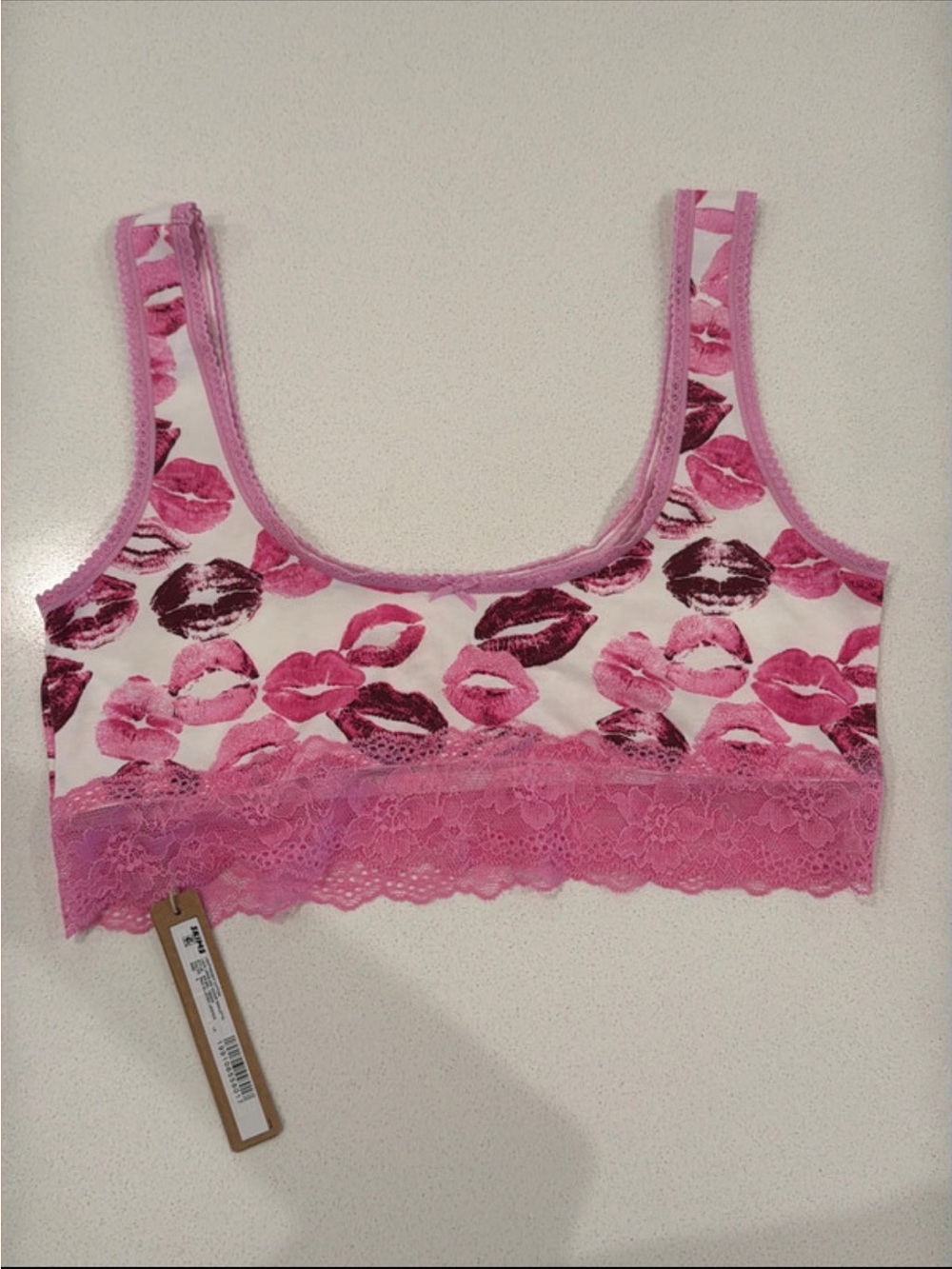SKIMS Pink Kiss-Print Lace Trim Bralette